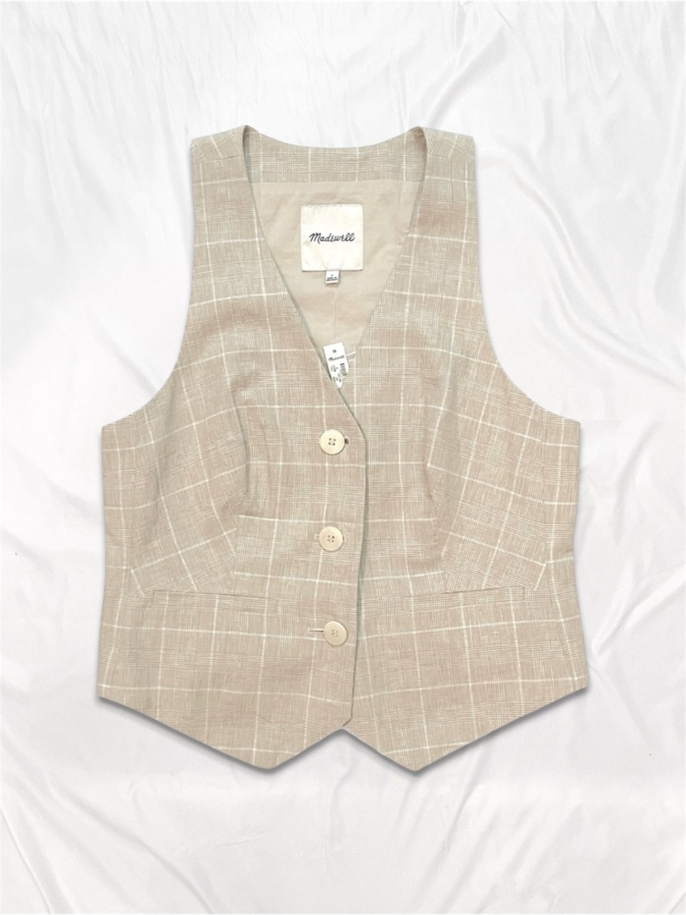 Madewell Linen Vest Top in Plaid • Sesame Maeve Glen Plaid • NWT